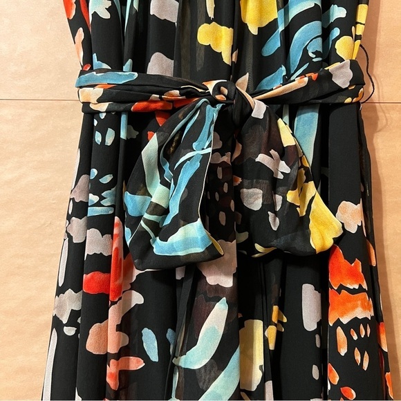 Lafayette 148 | Nia Blooming Eden Silk Midi Dress Pleated Tie Waist Size M - Picture 8 of 15